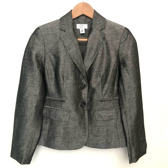 LOFT Metallic Linen Blend Grey Blazer - Picture 1 of 14